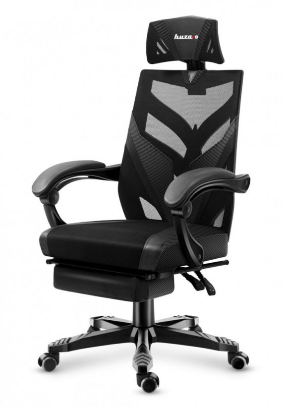 Уникален черен геймърски стол с поставка за крака COMBAT 5.0