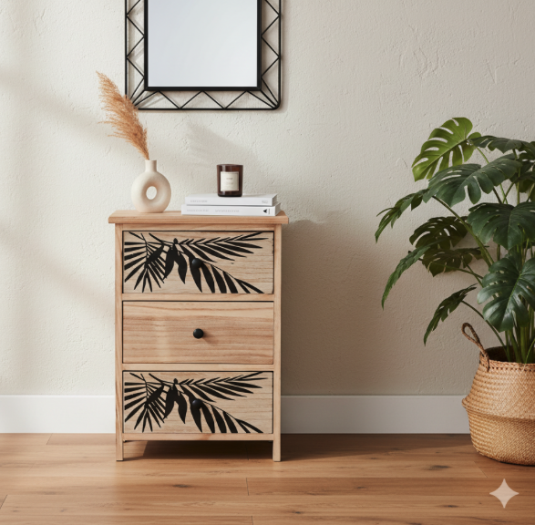 Komoda ZOFIA se 3 zásuvkami - boho design, 40 x 29 x 58 cm
