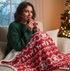 Obojstranná vianočná deka s barančekom v bielo-červenej farbe 130 x 170 cm