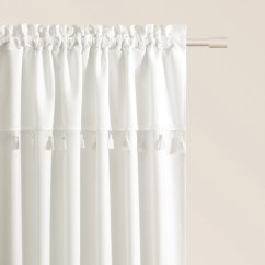 Бяла завеса ASTORIA с пискюли върху лента за връзване 140 x 280 cm
