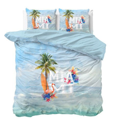 Bavlnené modré posteľné obliečky s letným motívom