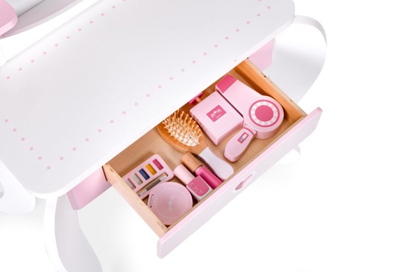 Detský kozmetický stolík so zrkadlom, stoličkou a doplnkami