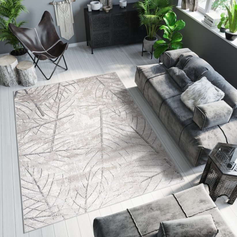 Moderní béžový koberec s motivem jemných lístků - Rozměr koberce: Šířka: 120 cm | Délka: 170 cm