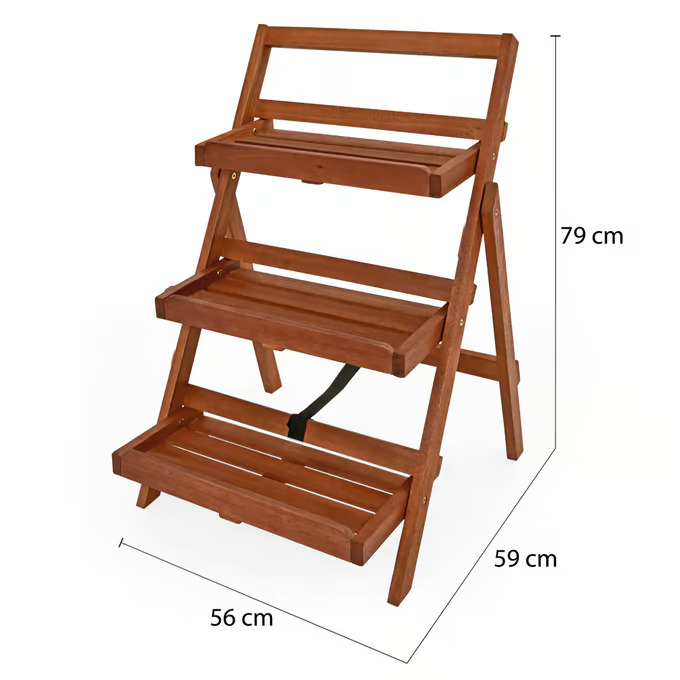 Сгъваема поставка за цветя от акациево дърво 79 × 56 × 59 cm - 3 рафта