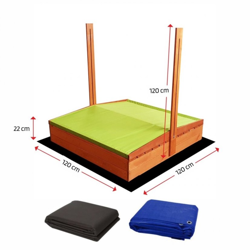 Zelené detské uzatvárateľné pieskovisko so strieškou 120 x 120 cm
