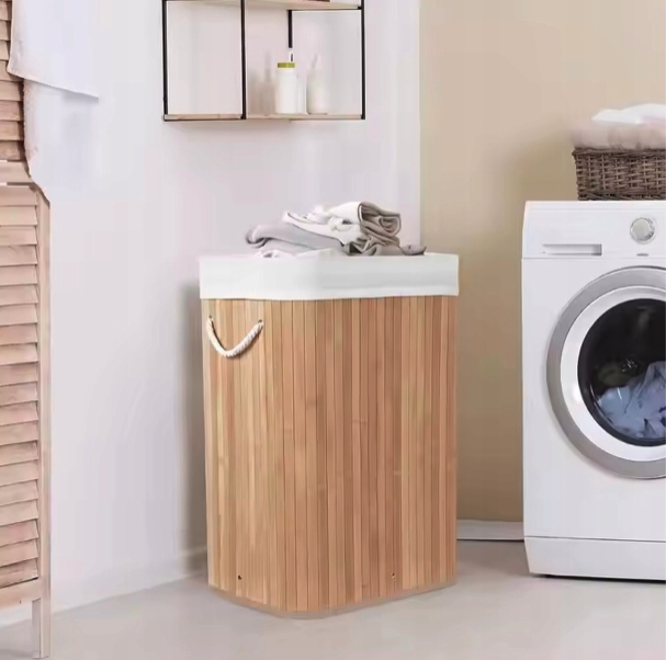 Velika košara za rublje od bambusa s poklopcem 72L