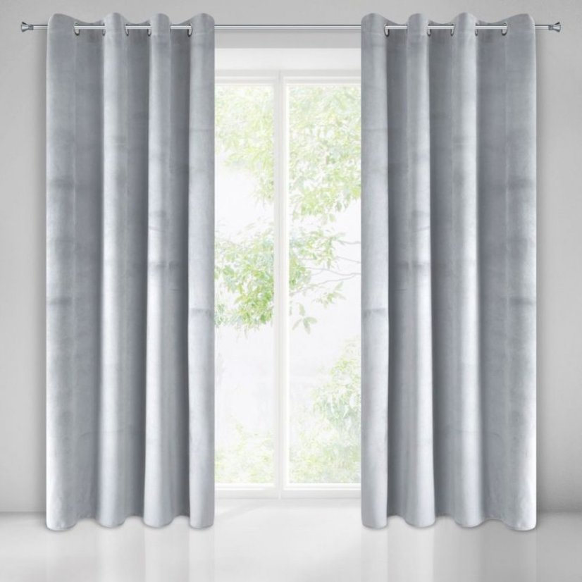 Svetlosivé hotové závesy so zavesením na kruhy materiálu velvet 140 x 250 cm
