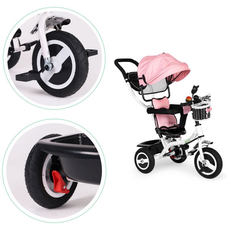 Trojkolka, kočík ružovobielej farby Ecotoys