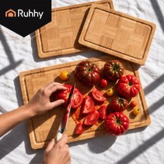 Комплект от 3 бамбукови дъски за рязане със стойка