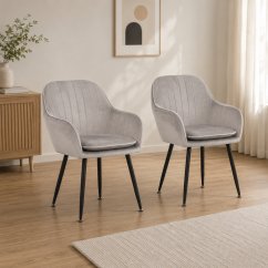 2 oblazinjeni jedilni stoli z nasloni za roke – siv velur