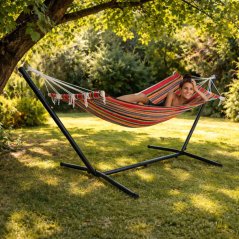 Hamac roșu DETEX® 200 x 80 cm cu cadru metalic