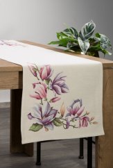 Față de masă bej tapițerie cu model magnolie fin țesută