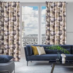 Béžový záves s kvetinovým vzorom na riasiacu pásku 140 x 270 cm