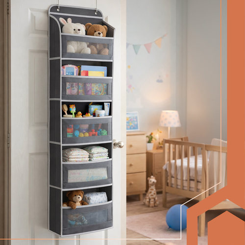 Ajtós akasztós szervező - szekrény polc 5 polccal 142 x 40 x 17 cm