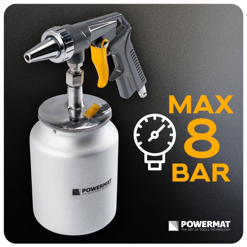 Pieskovacia pištoľ Powermat 1000 ml – pneumatická, 8 bar, 160 l/min