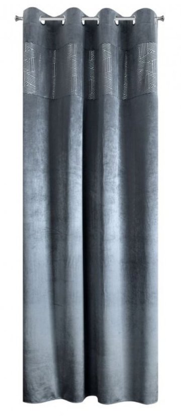 Hrubá šedá záclona s ozdobnou horní částí 140 x 250 cm