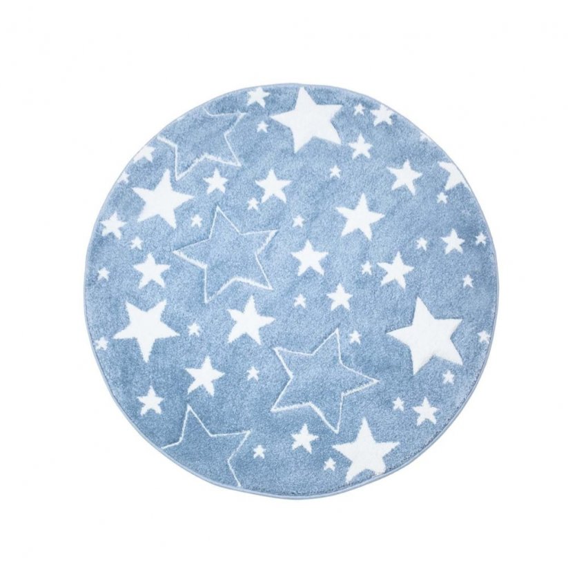 Originální modrý kulatý koberec STARS