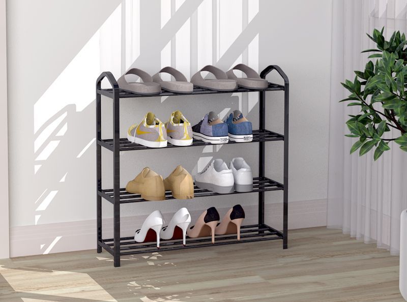 Čierny kovový botník so 4 policami