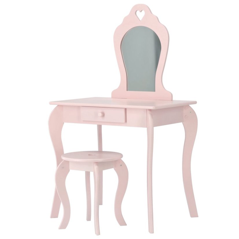 Ružový detský toaletný stolík s taburetkou