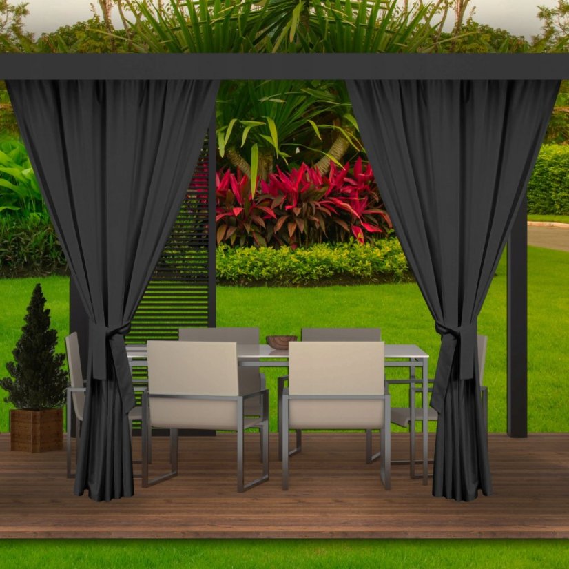Einfarbiger Vorhang in Graphit für den Gartenpavillon 155 x 220 cm