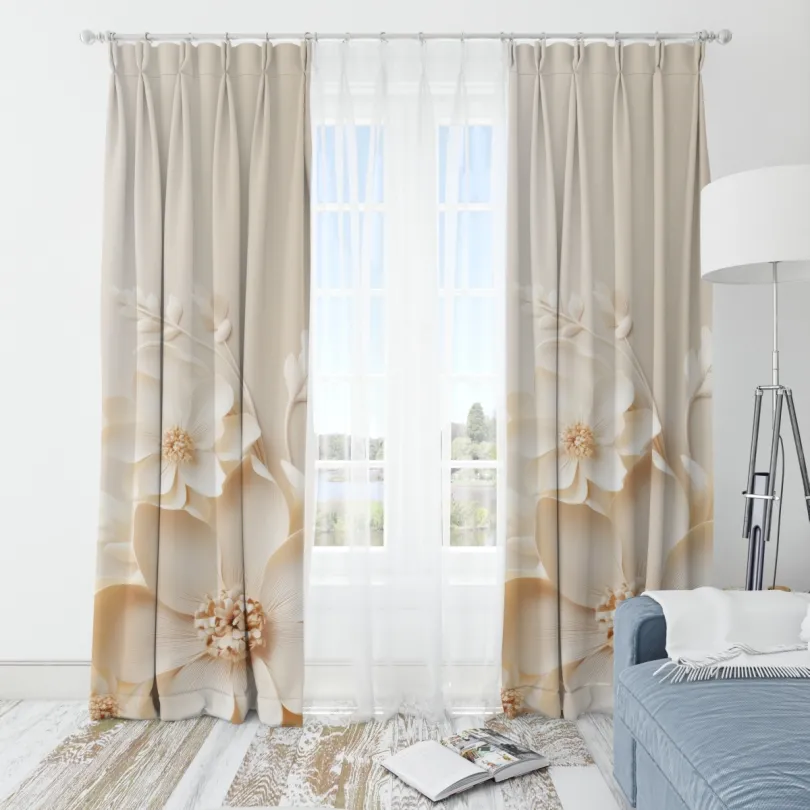 Dekoračný záves krémový s kvetinovým vzorom