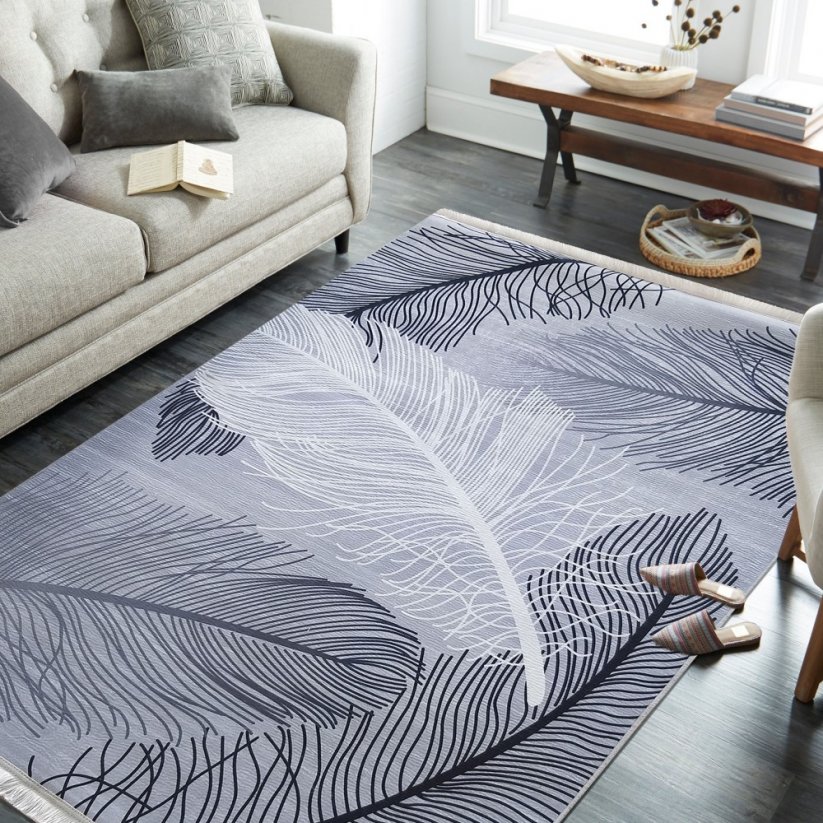 Originálny sivý koberec s motívom pierok do obývačky - Rozmer koberca: Šírka: 180 cm | Dĺžka: 280 cm