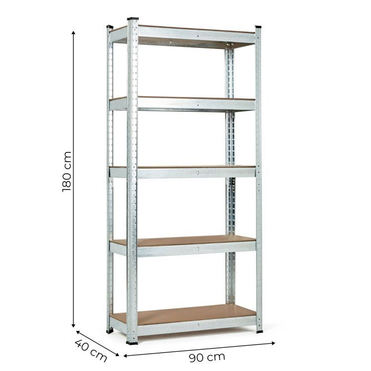 Stabilný kovový úložný regál s 5 policami 180x90x40