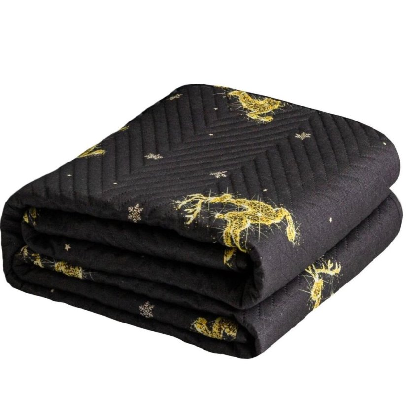 Černý přehoz se zlatým vánočním vzorem