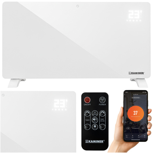 Kaminer ZELVA 2500W elektromos üveg fűtőtest WiFi vezérléssel - fehér színben