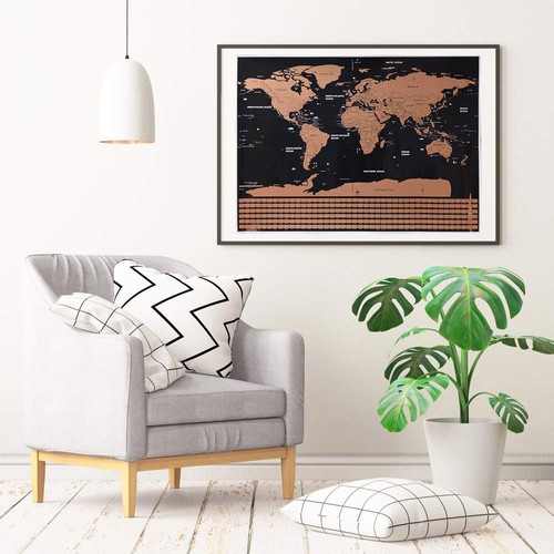 Mappa del mondo da grattare con bandiere 82 x 59 cm + accessori