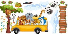 Wandaufkleber für Kinder fröhliche Safaritiere im Bus