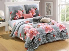 Sivoružové posteľné obliečky s potlačou kvetín