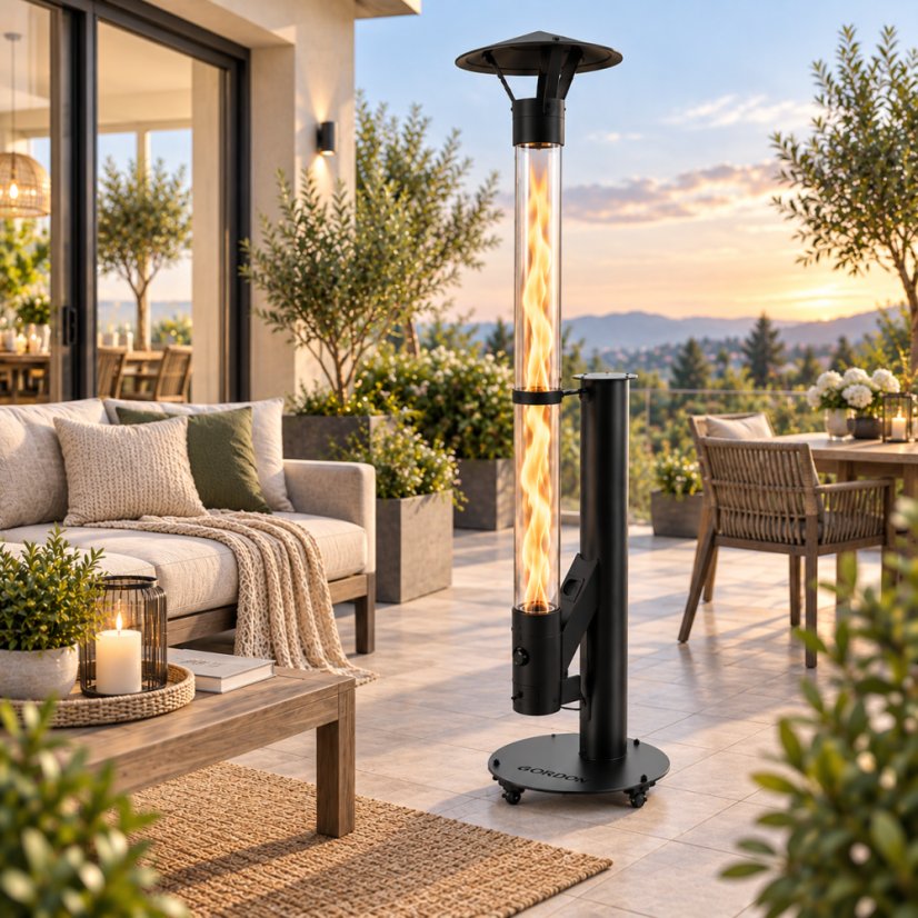 Terasový ohřívač na pelety s efektem plamene 5 kW, 189 cm, černý