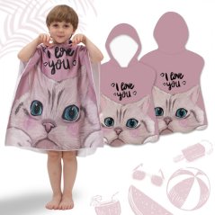 Poncho da spiaggia per bambini rosa con gatto