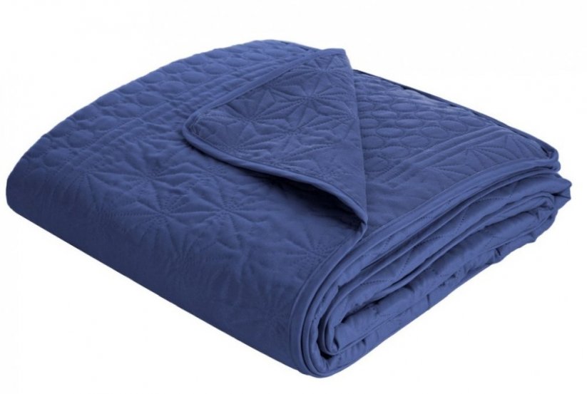 Praktikus kétoldalas ágytakaró kék ágyon