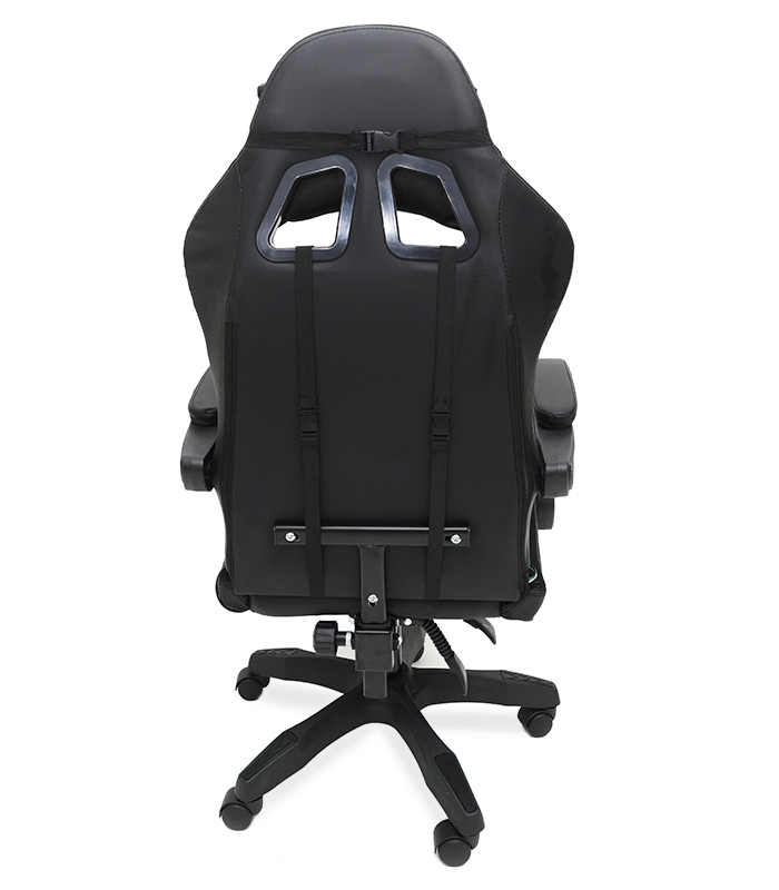 Scaun de gaming LED cu suport pentru picioare pliabil și funcție de masaj - negru