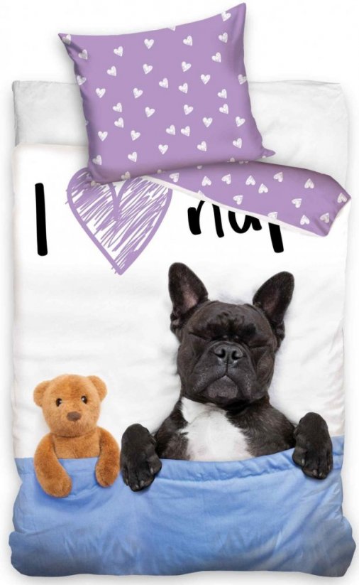 Detské bavlnené posteľné obliečky so spiacim psíkom