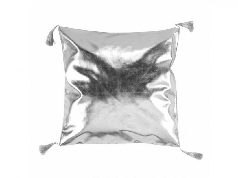 Stříbrný dekorační polštář s třásněmi 40 x 40 cm