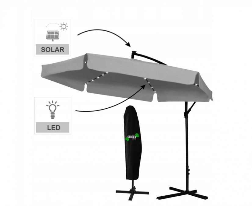Szürke kerti napernyő LED világítással 3 m