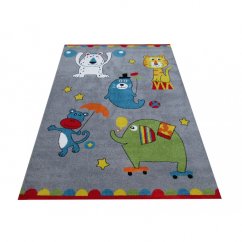 Šedý dětský koberec s veselými obrázky