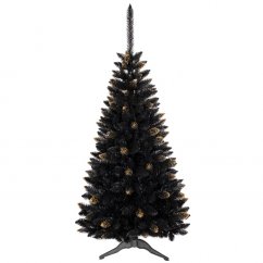 Črna božična jelka z zlatimi vejami 180 cm