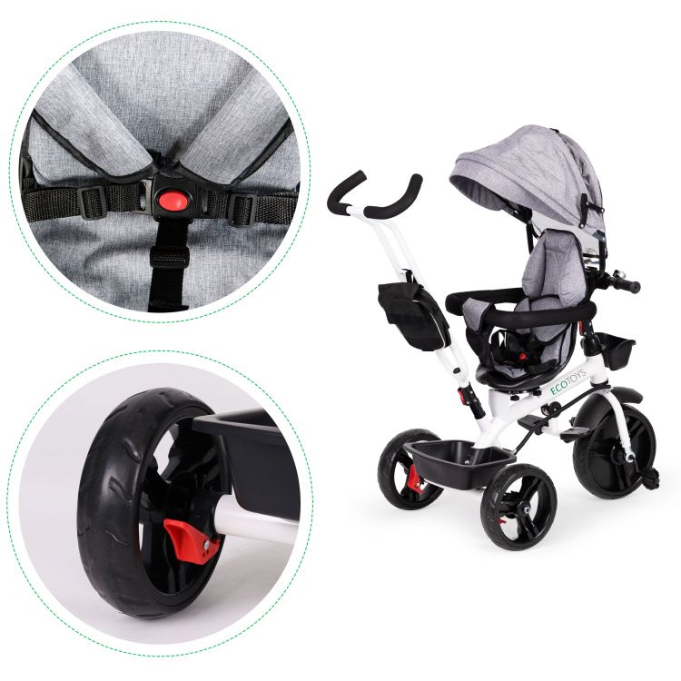 Sivá otočná trojkolka so strieškou Ecotoys