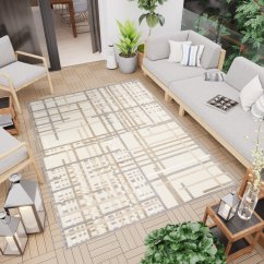 Cremefarbener Terrassenteppich mit grauen Details