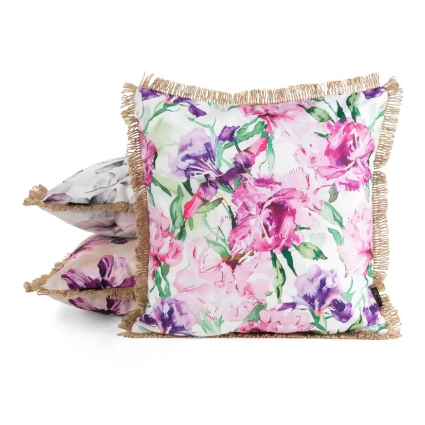 Vodoodolná záhradná obliečka na vankúš s kvetinovým motívom a strapcami