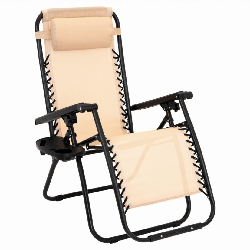 Záhradné ležadlo s držiakom na nápoje, béžové