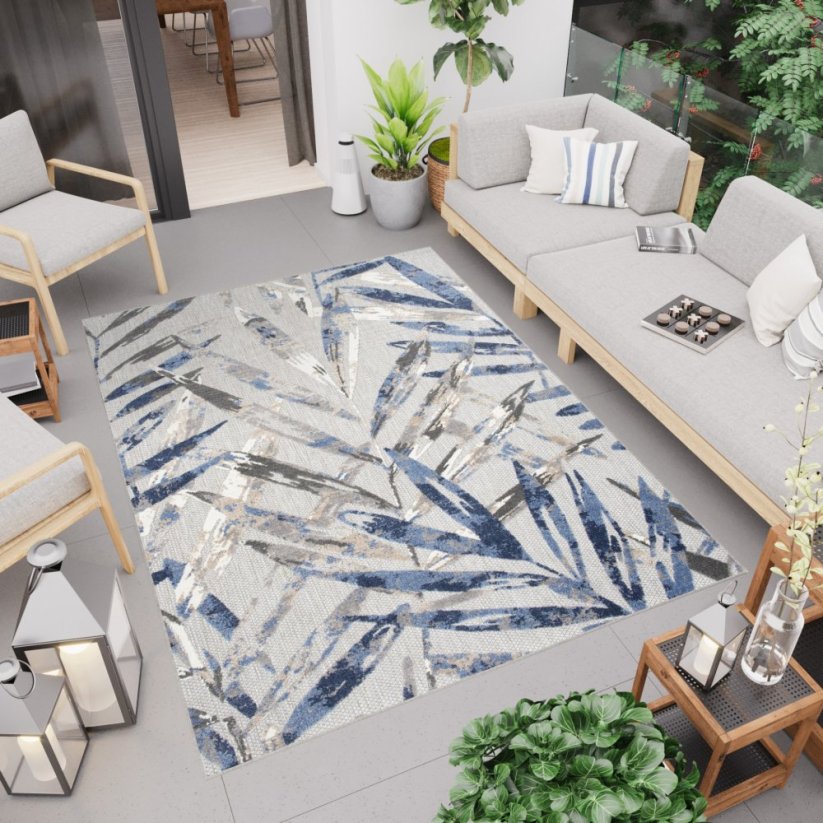 Terasový koberec so sivým motívom lístia - Rozmer koberca: Šírka: 120 cm | Dĺžka: 170 cm