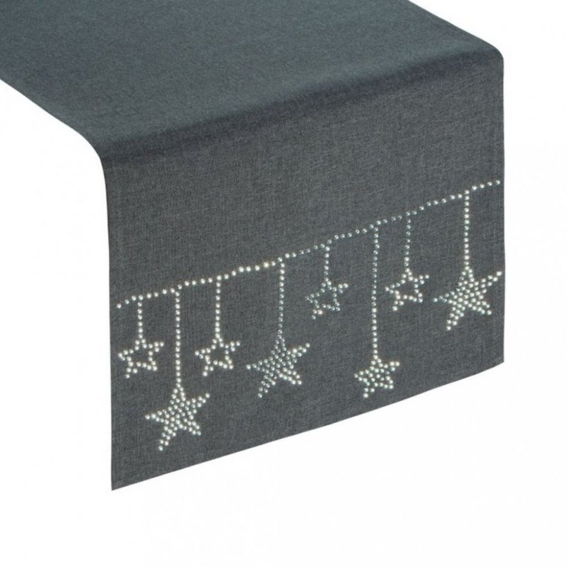 Vánoční běhoun na stůl v šedé barvě s ozdobnými kamínky
