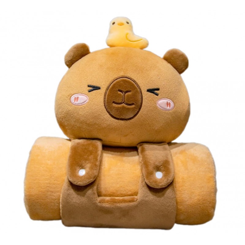 Superweiche Plüschdecke mit Kopfkissen Kapibara - 100 x 170 cm