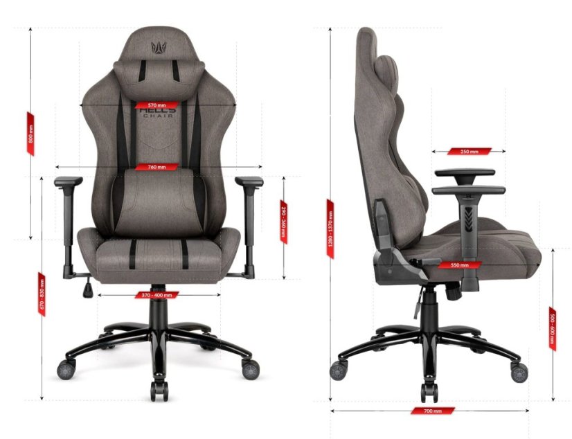 Ergonomski igralni stol HC-1013 - siva prevleka iz kakovostne tkanine