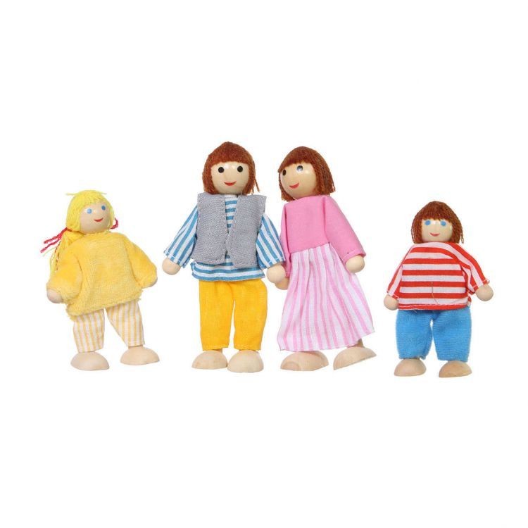 Holzhaus in Rosa mit Puppen